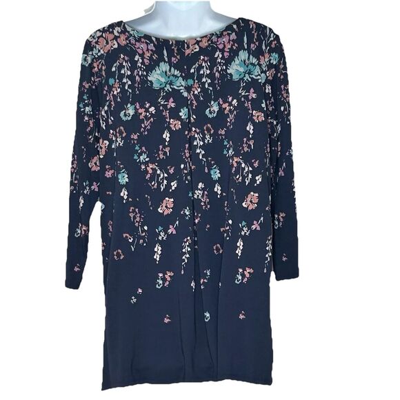 J Jill Wearever Collection Floral Tunic Size M Blue Flowers Longline Stretch - Picture 2 of 6